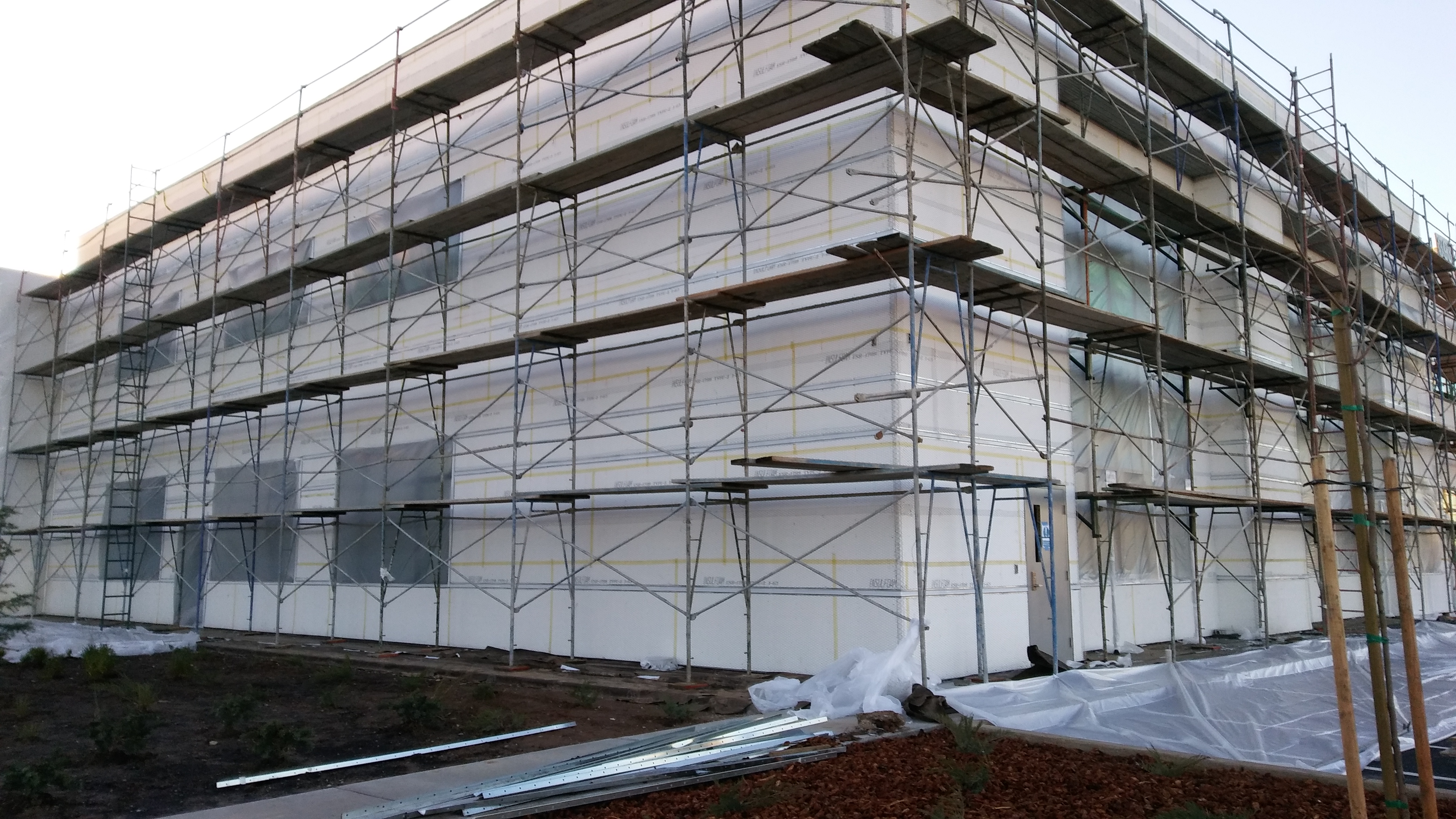 Scaffolded building exterior