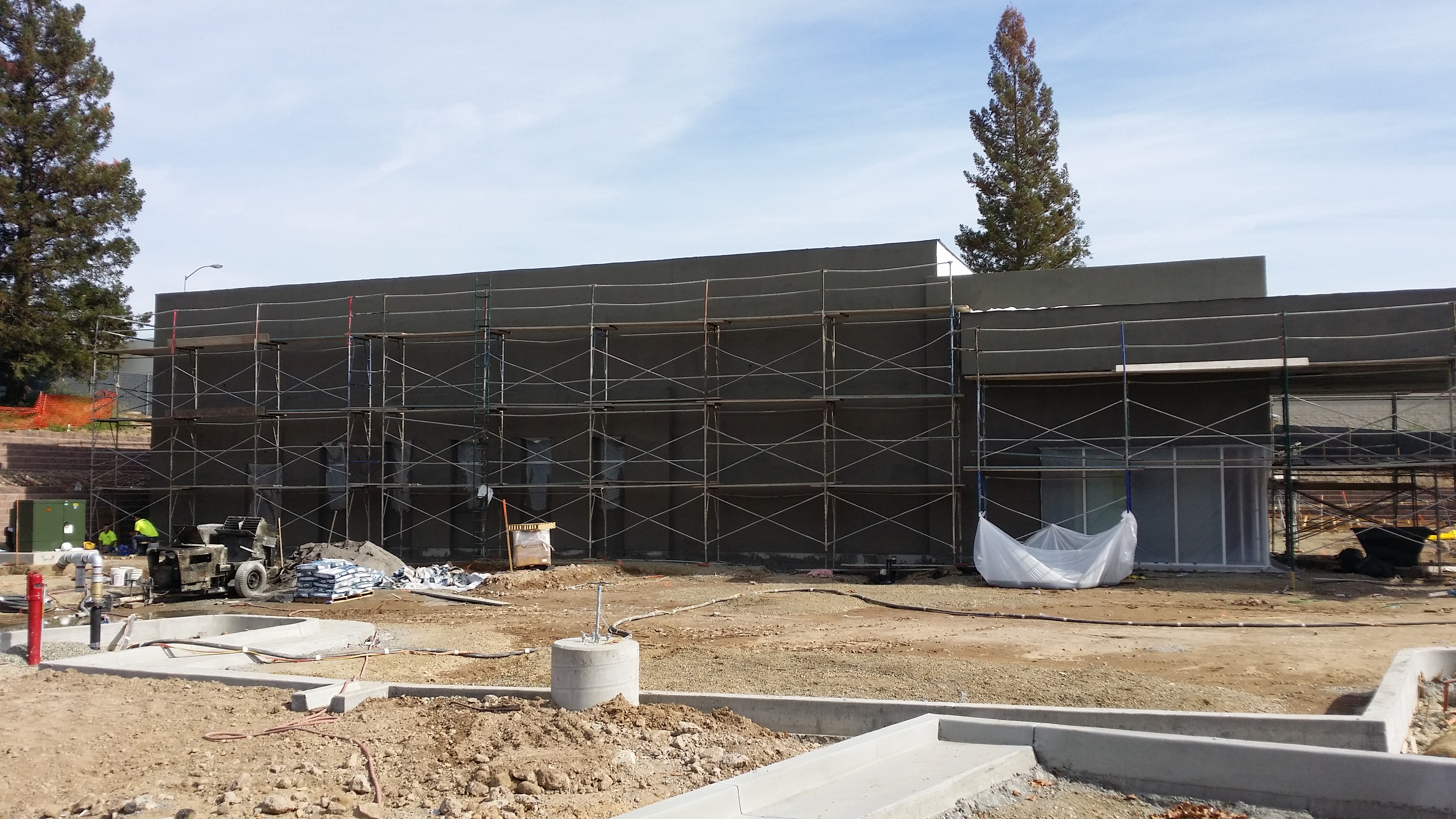 Scaffolded commercial building